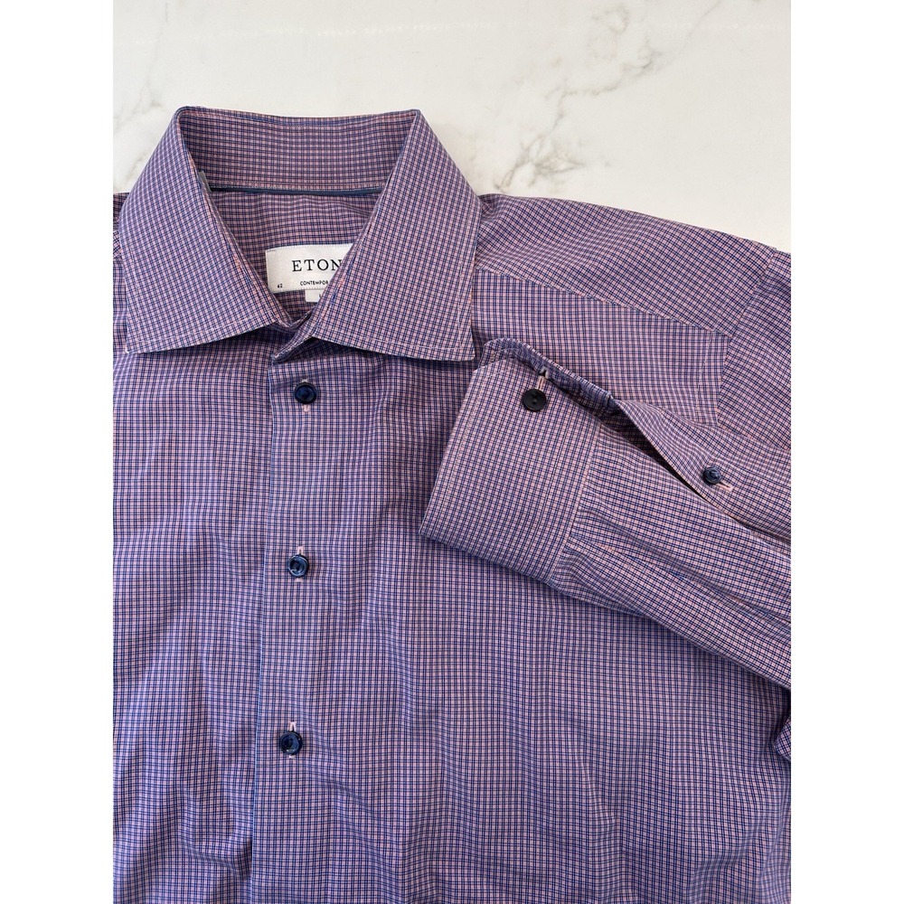 Eton Dress Shirt Men's Large 42 16.5 Multi Gingham Contemporary Fit Button Up